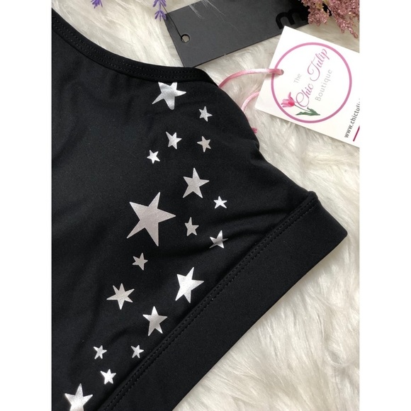 Mono B womens size M Sports bra racerback starts black silver star high Support - Picture 10 of 13